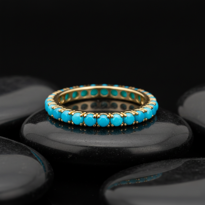 Round Turquoise 14K Eternity Stackable Band Ring