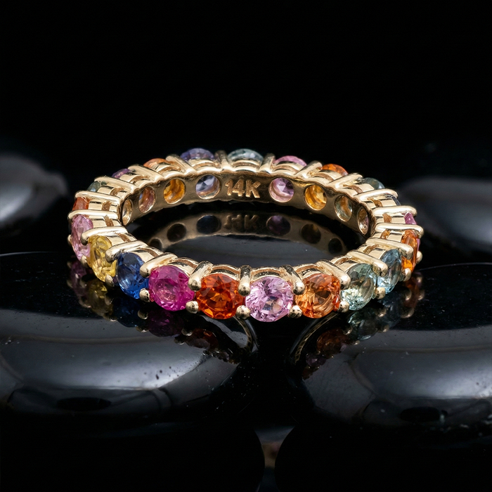 Spectrum Multi-Color Sapphire 14K Gold Eternity Ring