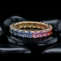 Multi-Colored Gemstone 14K Gold Eternity Band Ring