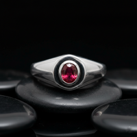 Oval Ruby Bezel Signet Ring in 14K White Gold