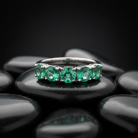 Round Emerald 14K Gold Half Eternity Band Ring