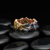 Multi-Color Baguette Gemstone 14K Gold Stacked Band Ring