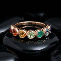 Multi-Color Heart Shape Gemstone 14K Gold Band Ring