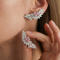 Pink Diamond 14K Gold Leaf Drop Earrings