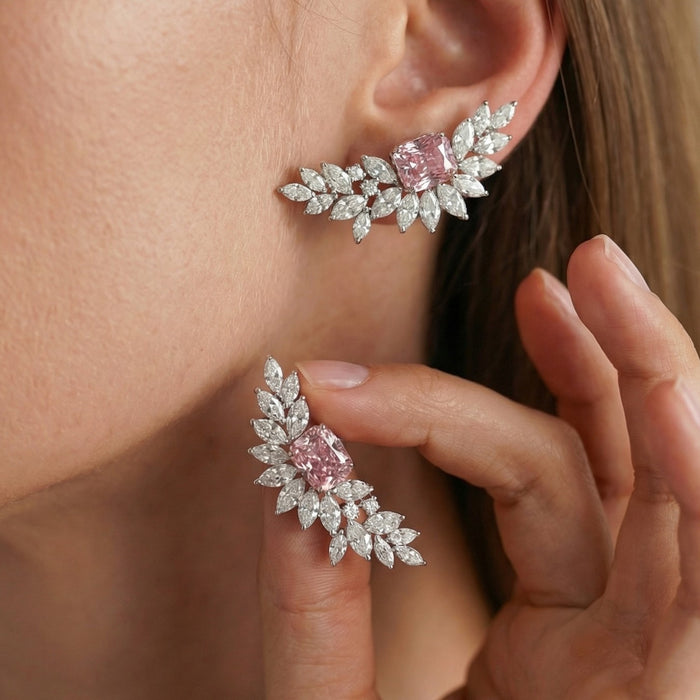 Pink Diamond 14K Gold Leaf Drop Earrings