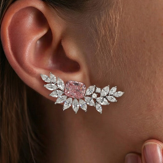 Pink Diamond 14K Gold Leaf Drop Earrings