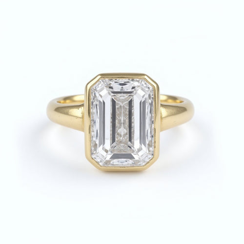 Emerald-Cut Bezel Set Solitaire Ring in 18k