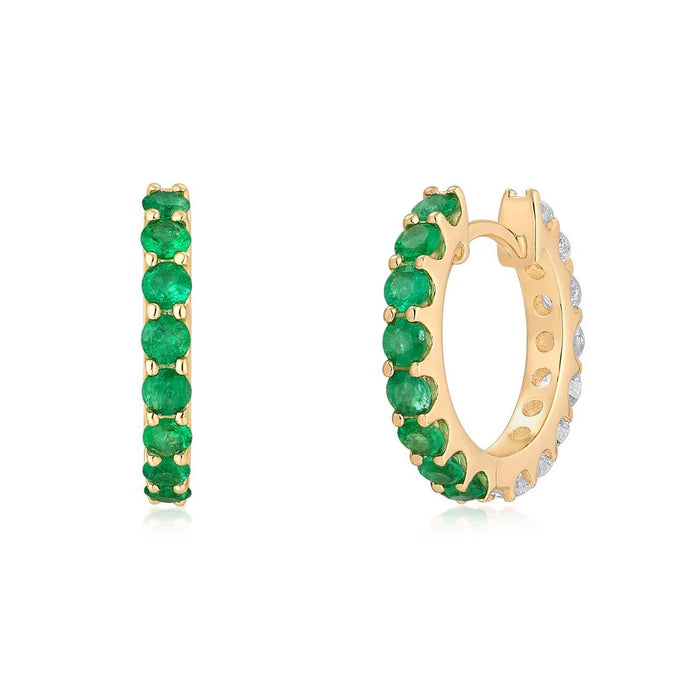 Brilliant Opal Huggies Diamond Earrings in 14K Yellow Gold