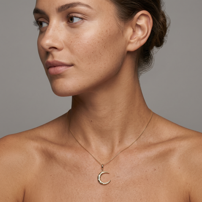 Diamond Star Crescent Moon Pendant Necklace in 14K Yellow Gold