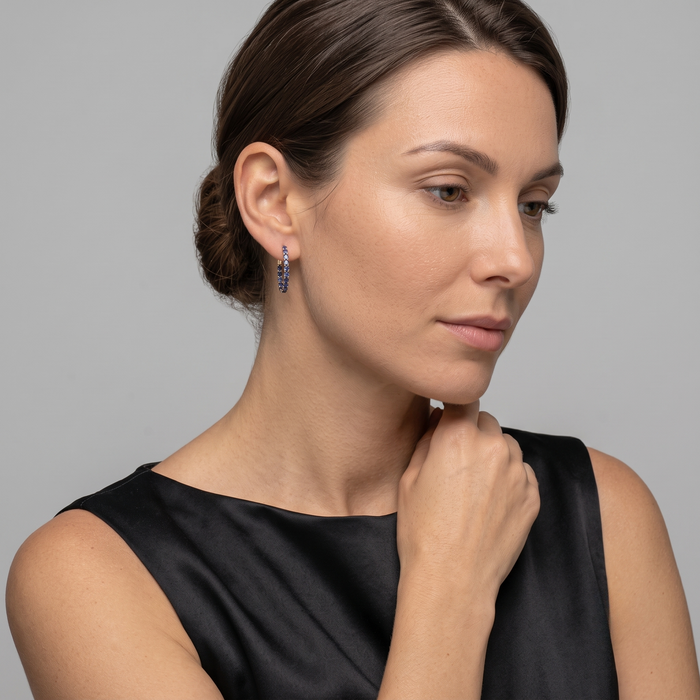 Midnight Oval Sapphire Hoop Earrings in 14K Yellow Gold