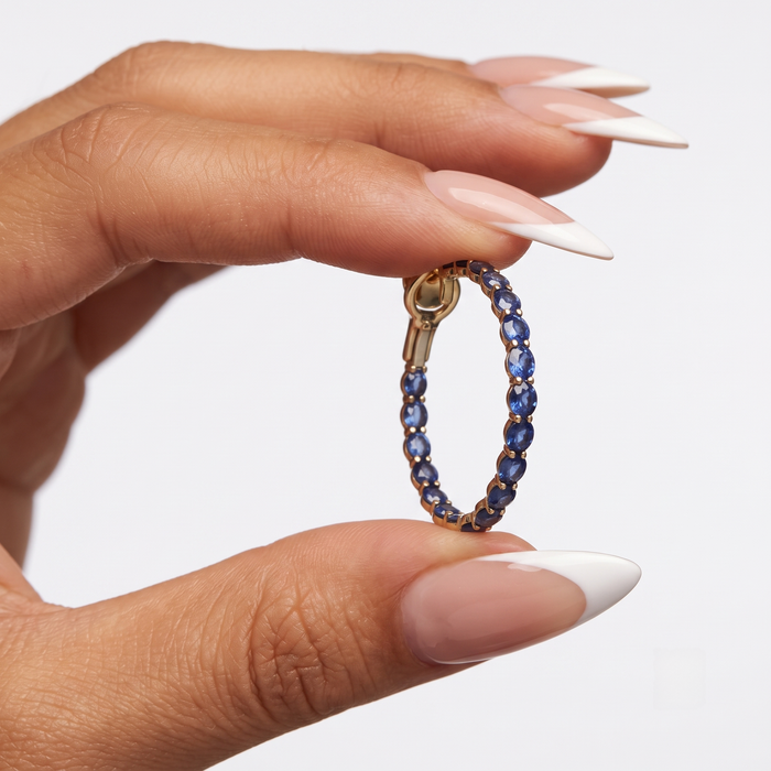 Midnight Oval Sapphire Hoop Earrings in 14K Yellow Gold