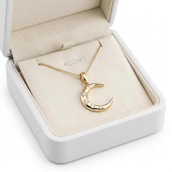 Diamond Star Crescent Moon Pendant Necklace in 14K Yellow Gold