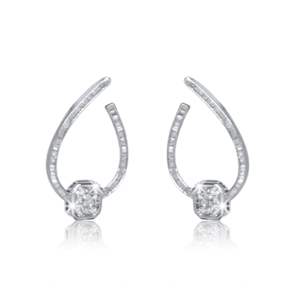 Octagon Teardrop Diamond Hoop Earrings in 18K Yellow Gold