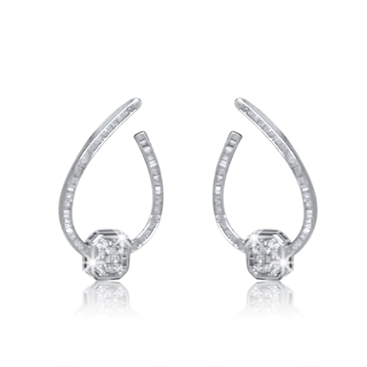 Octagon Teardrop Diamond Hoop Earrings in 18K Yellow Gold