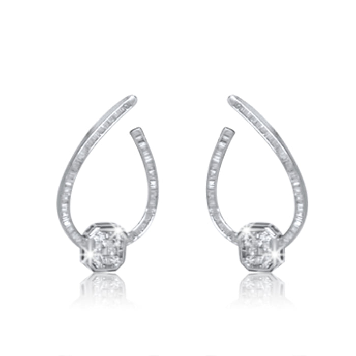 Octagon Teardrop Diamond Hoop Earrings in 18K Yellow Gold