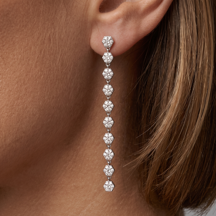 Elegant Hexagon 14K (or 18k upon request) Yellow Gold Diamond Drop Earrings	Elegant Hexagon Diamond Drop Earrings in 14K Yellow Gold