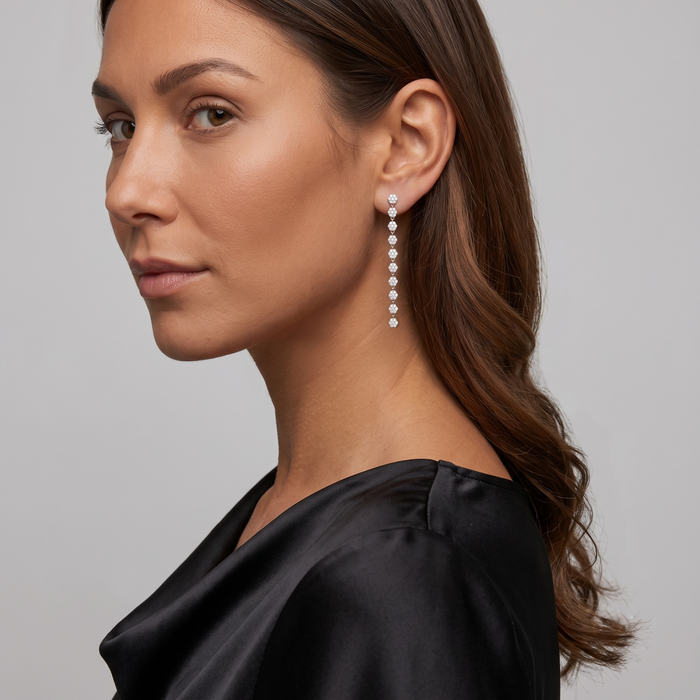 Elegant Hexagon 14K (or 18k upon request) Yellow Gold Diamond Drop Earrings	Elegant Hexagon Diamond Drop Earrings in 14K Yellow Gold