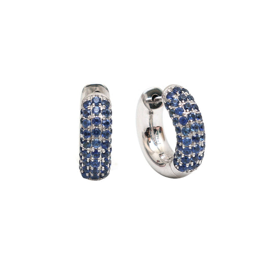 Blue Sapphire 14K (18k custom) White Gold Huggie Hoop Earrings