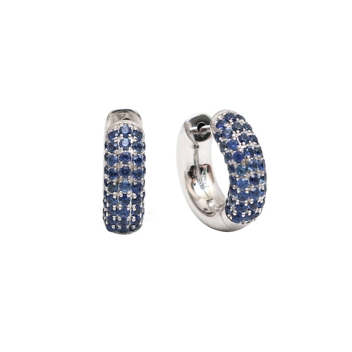 Blue Sapphire 14K (18k custom) White Gold Huggie Hoop Earrings