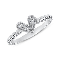 Round Diamond Heart Beaded Ring in 14K Gold