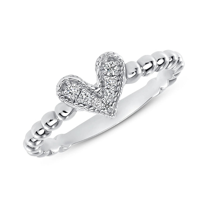 Round Diamond Heart Beaded Ring in 14K Gold