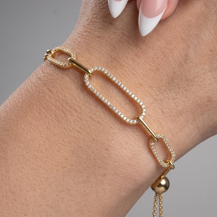 Link Luxe Pave Paperclip Adjustable Bracelet in 14K Yellow Gold