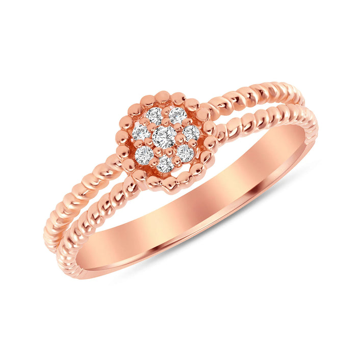 Round Diamond Pave Set Cluster Beaded Ring in 14K Gold