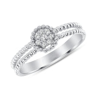 Round Diamond Pave Set Cluster Beaded Ring in 14K Gold
