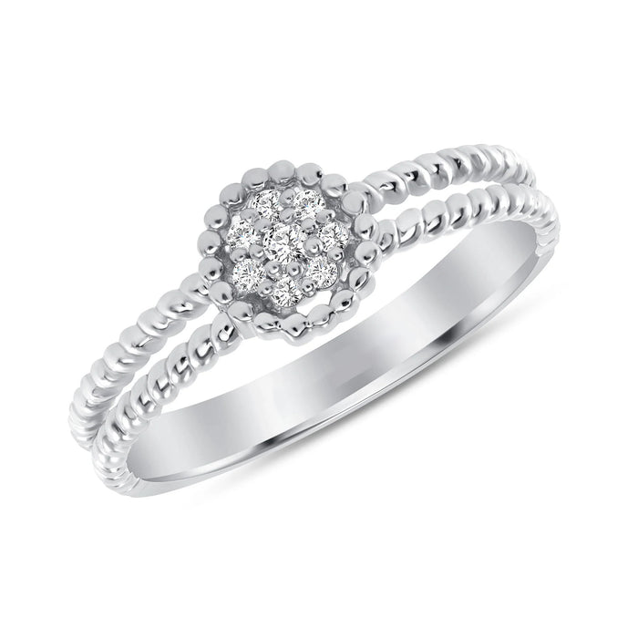 Round Diamond Pave Set Cluster Beaded Ring in 14K Gold