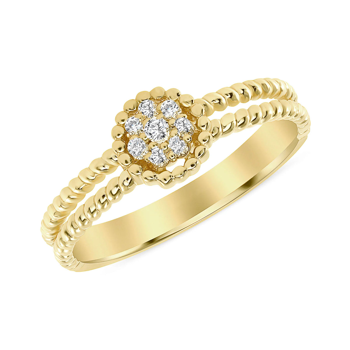 Round Diamond Pave Set Cluster Beaded Ring in 14K Gold