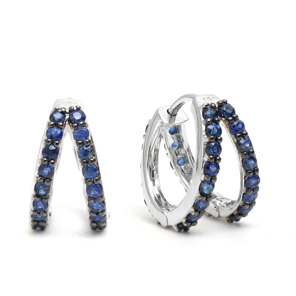 Blue Sapphire 14K (18k Custom) White Gold Mini Hoop Earrings