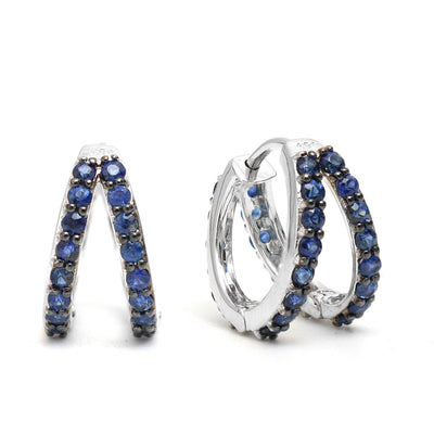 Blue Sapphire 14K (18k Custom) White Gold Mini Hoop Earrings