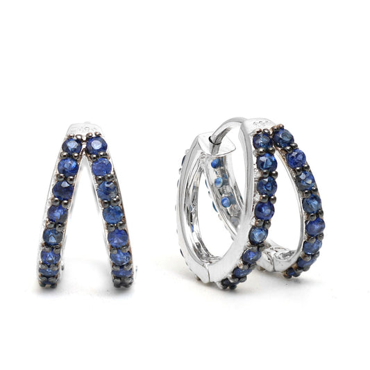 Blue Sapphire 14K (18k Custom) White Gold Mini Hoop Earrings