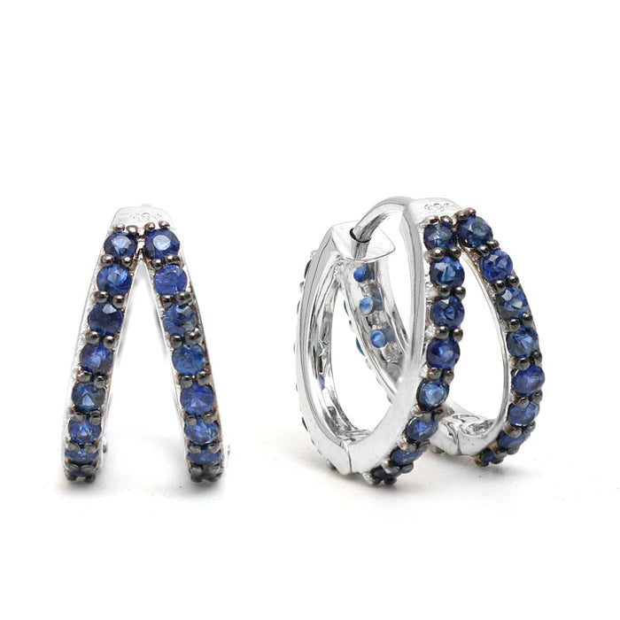 Blue Sapphire 14K (18k Custom) White Gold Mini Hoop Earrings