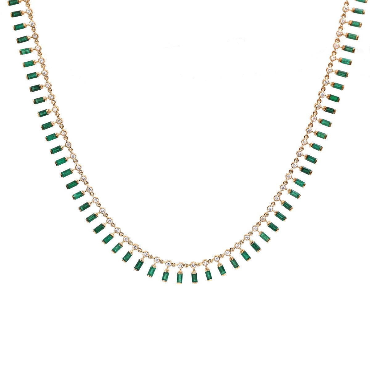 Luxury Emerald Drop 18K Yellow Gold Diamond Necklace