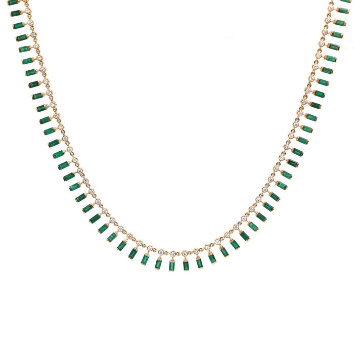 Luxury Emerald Drop 18K Yellow Gold Diamond Necklace