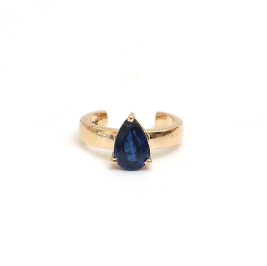 Pear Blue Sapphire 18K Yellow Gold Ear Cuff