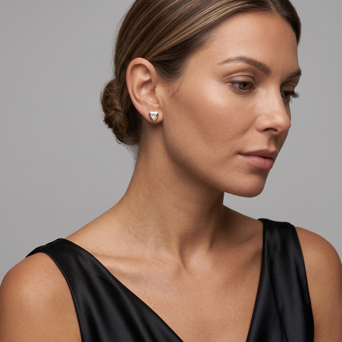 Baguette Diamond Heart Stud Earrings in 14K Yellow Gold