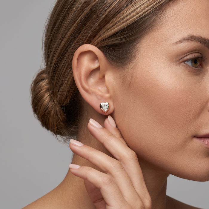 Baguette Diamond Heart Stud Earrings in 14K Yellow Gold