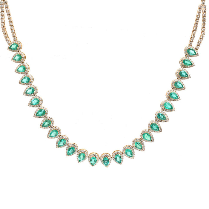 Majestic Emerald 18K Yellow Gold Diamond Evening Necklace