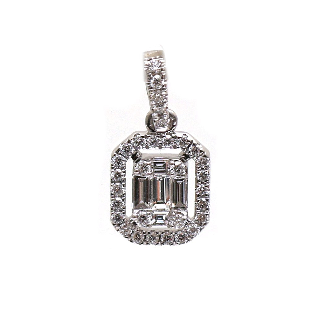 Emerald-Cut Diamond Frame 18K White Gold Pendant Necklace