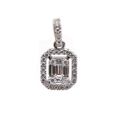 Emerald-Cut Diamond Frame 18K White Gold Pendant Necklace
