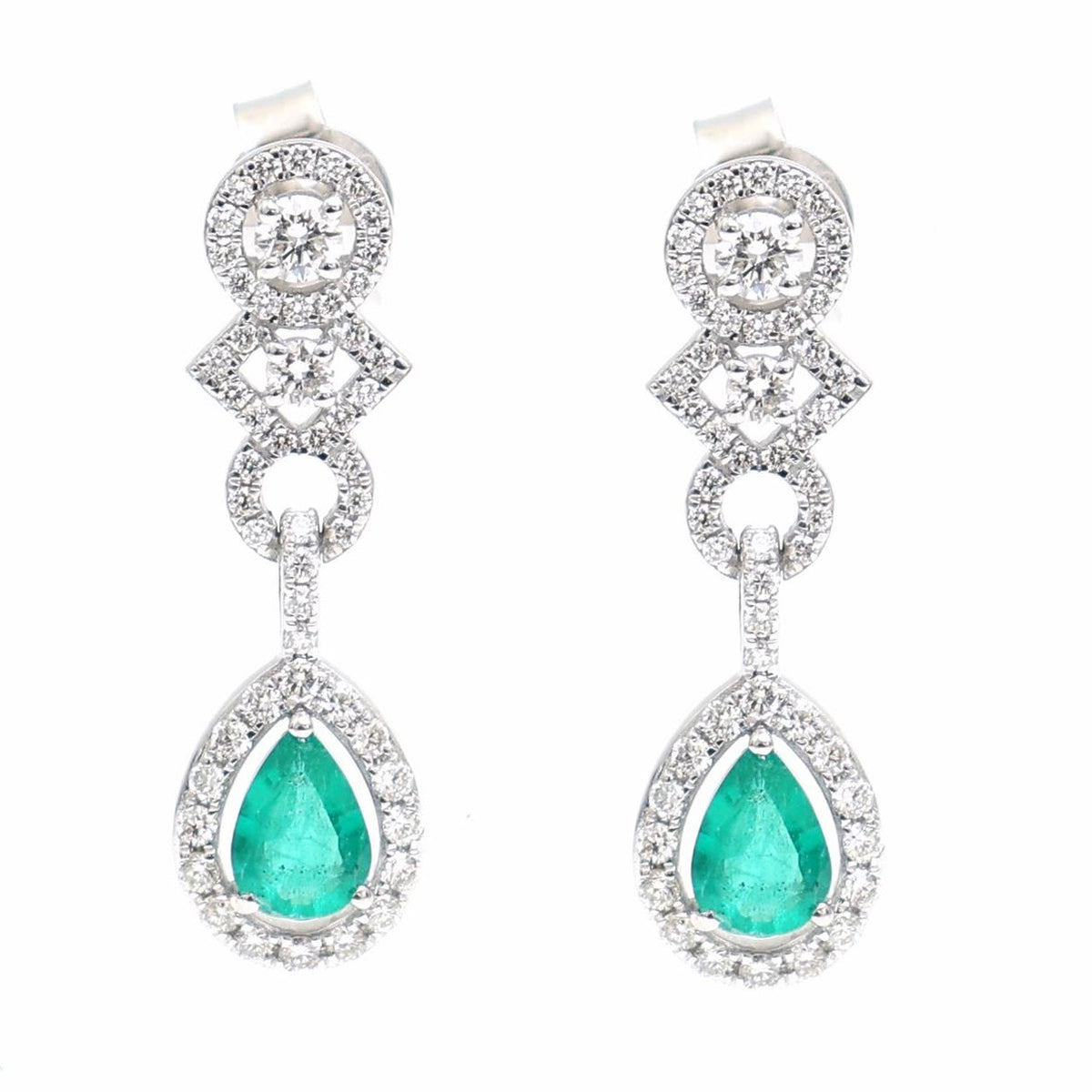 Emerald Allure Diamond Drop Earrings in 18K White Gold