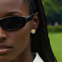 Sunflower Yellow & White Stud Earrings in 14K White Gold