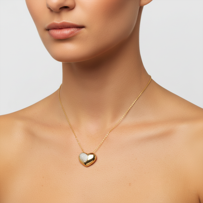 Flash Heart Pendant Diamond Necklace in 14K Yellow Gold