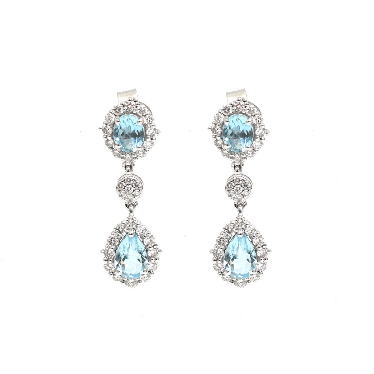 Aquamarine 18K Natural Diamond White Gold Double Drop Earrings