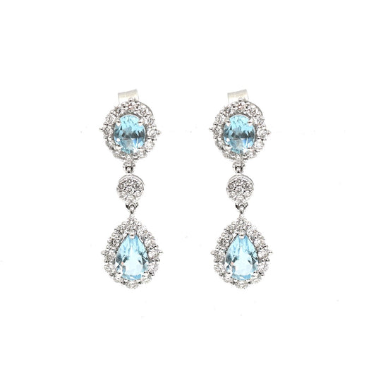 Aquamarine 18K Natural Diamond White Gold Double Drop Earrings