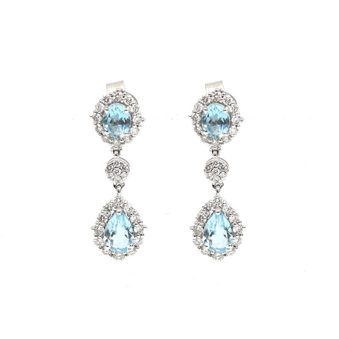 Aquamarine 18K Natural Diamond White Gold Double Drop Earrings
