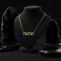 Textured 25Mm Letter Mama Necklace in 14K Yellow Gold