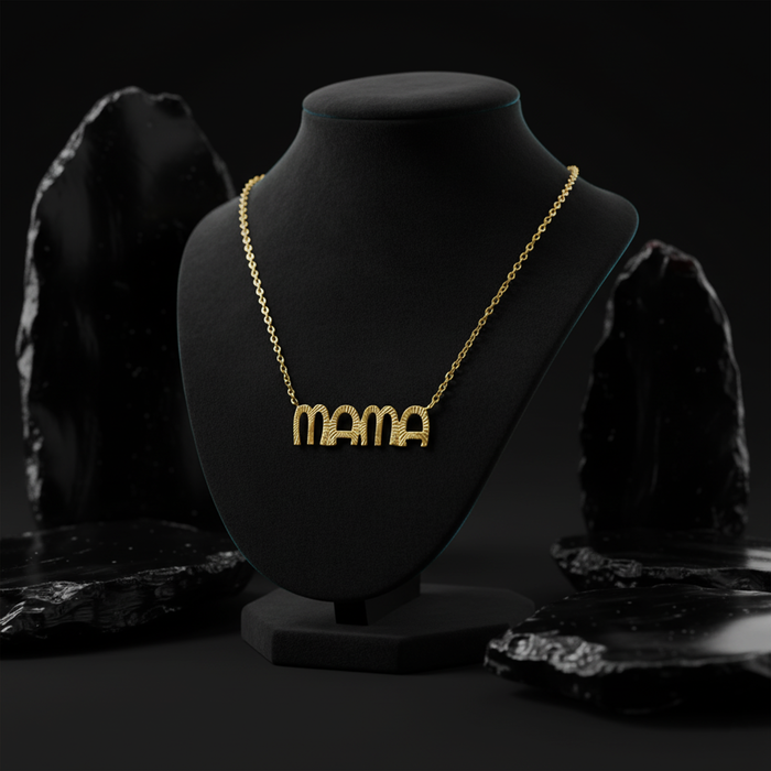 Textured 25Mm Letter Mama Necklace in 14K Yellow Gold